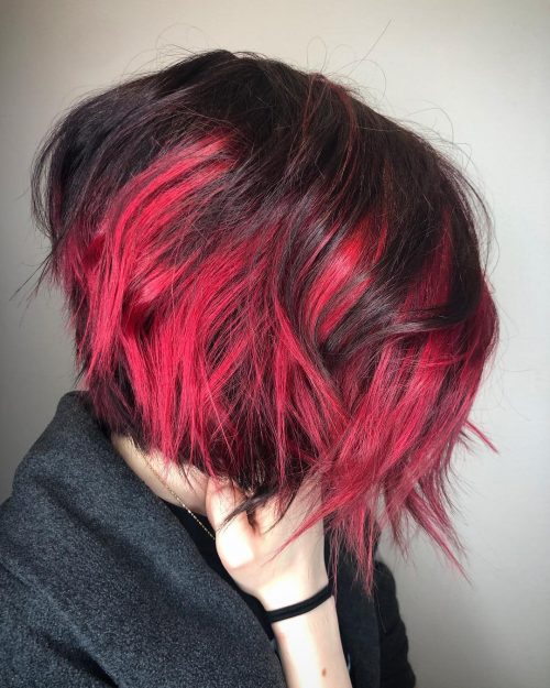 Dark Red Hair with Light Red Highlights and Choppy Layers