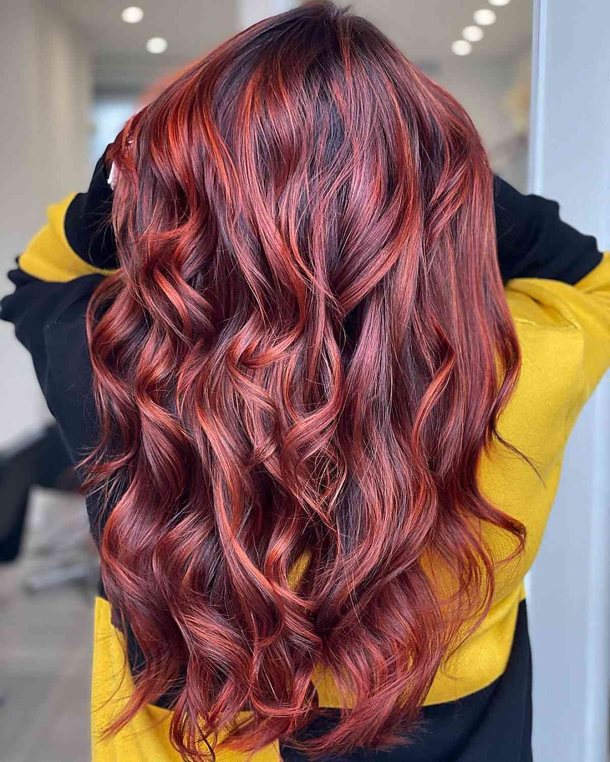 dark red highlights on dark hair