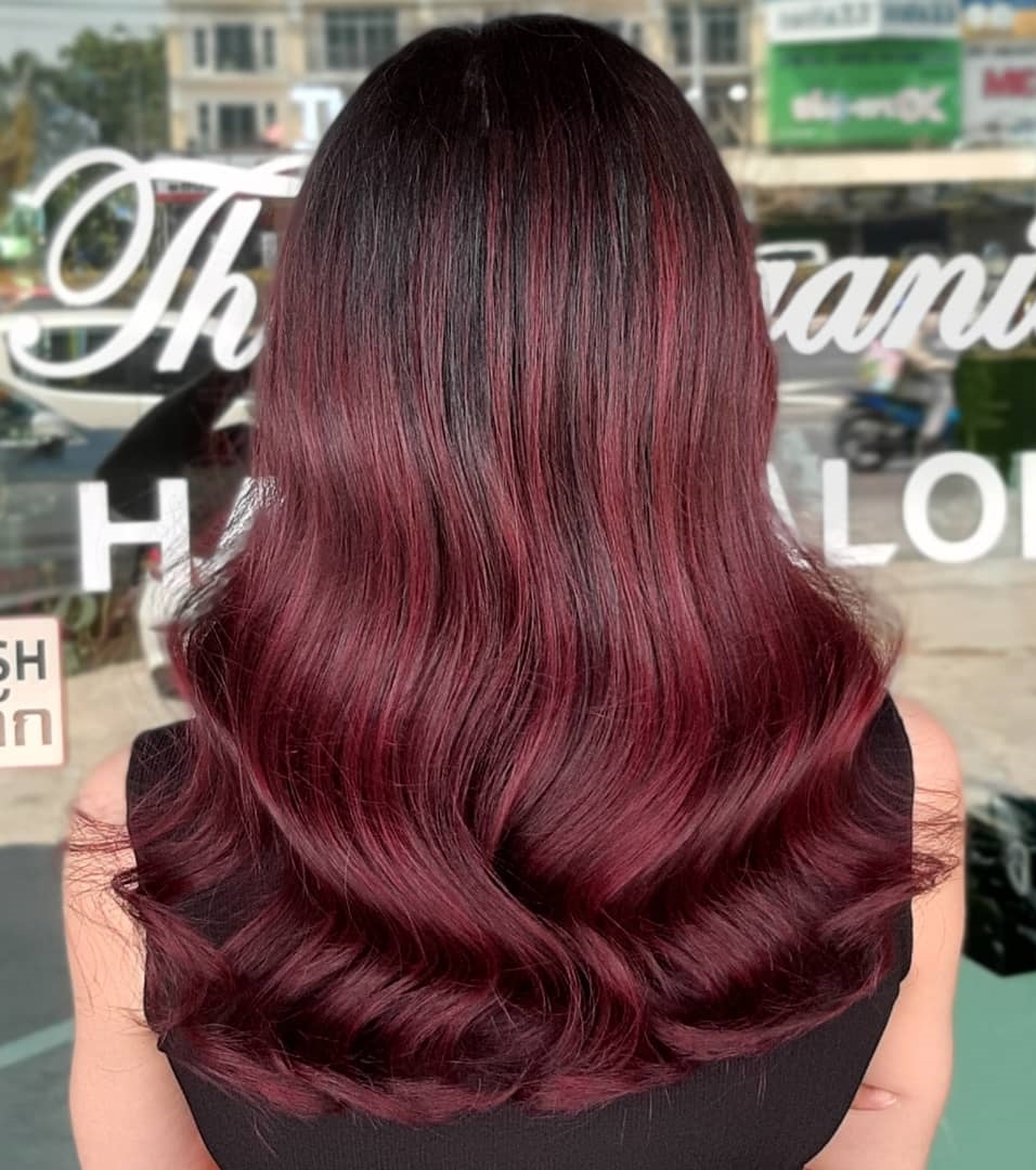 Deep Red Purple Hair with Dark Roots