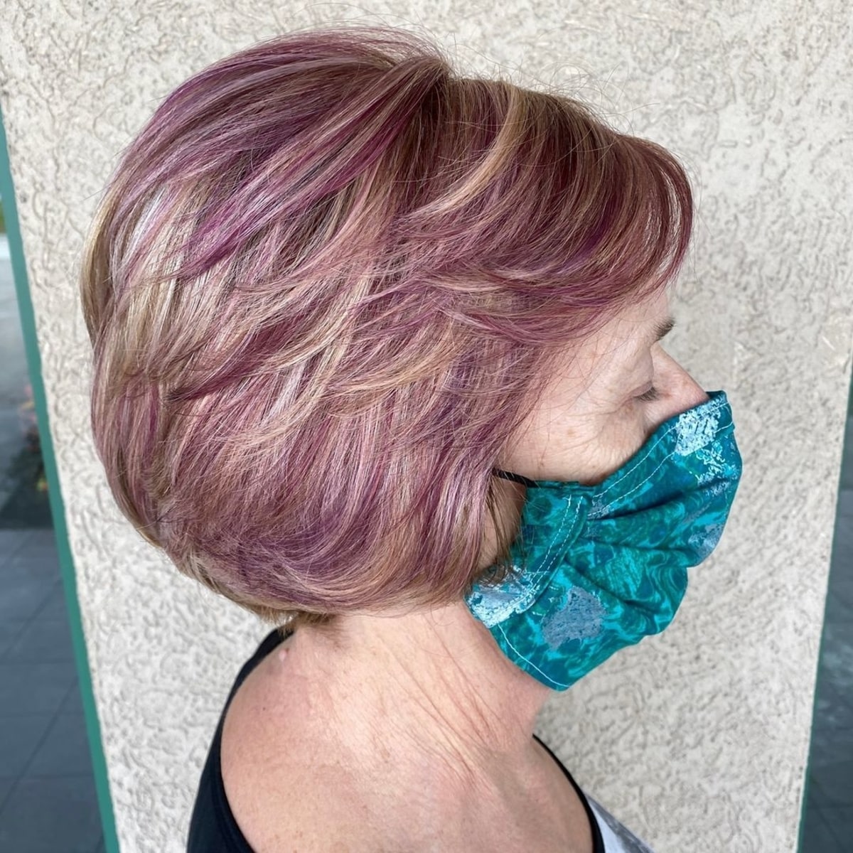 Dirty blonde with purple ends for women over 50