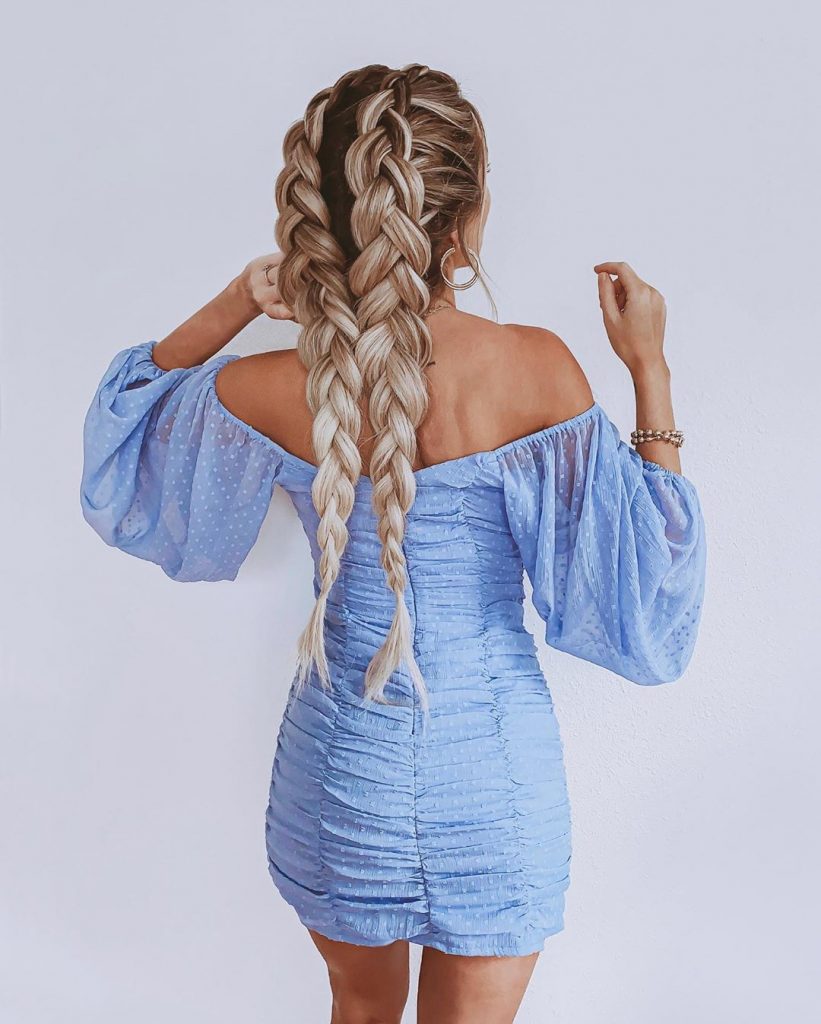 Double Braided Pigtails for Long Hair