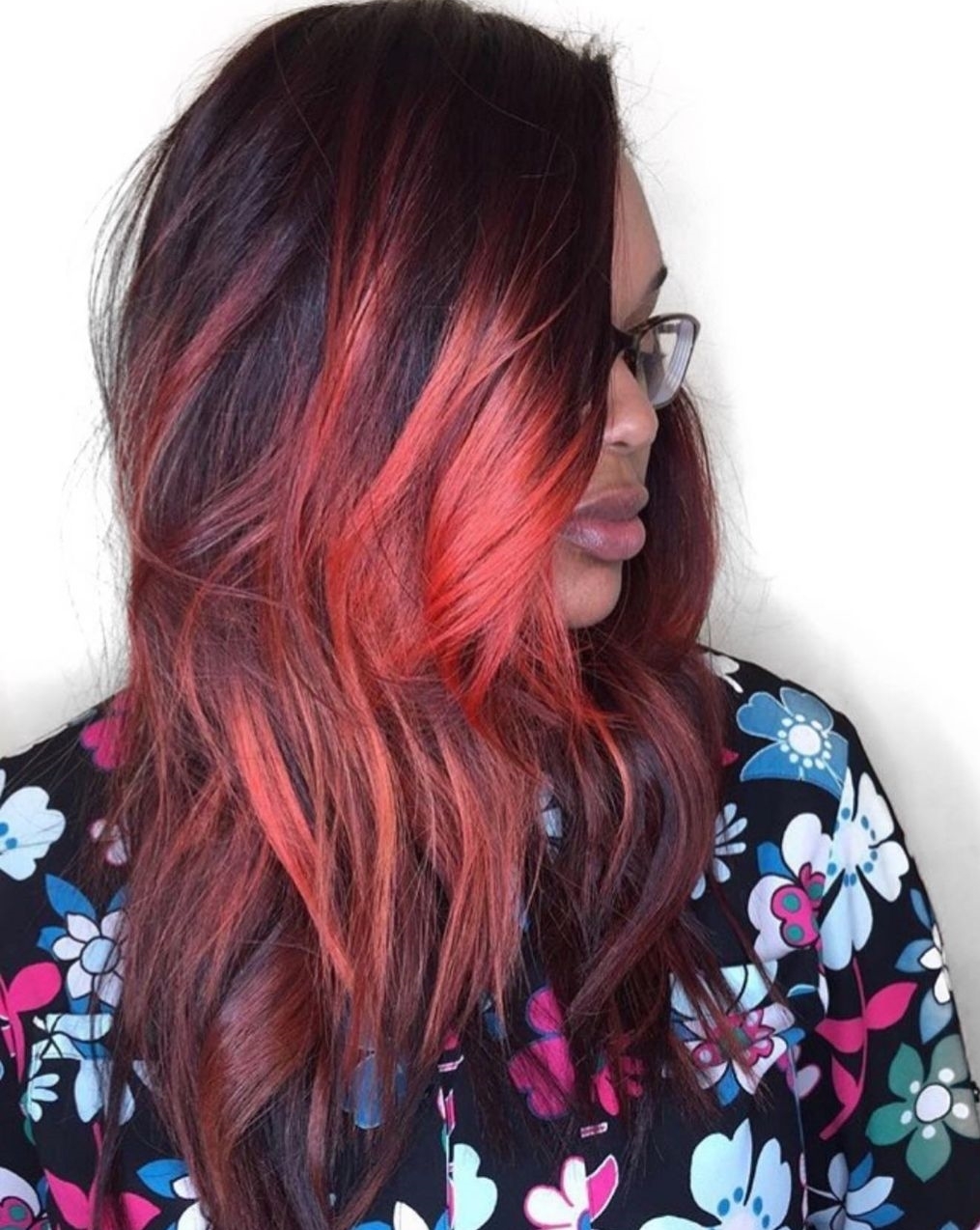 Dramatic Dark Red Hairstyle for Black Women