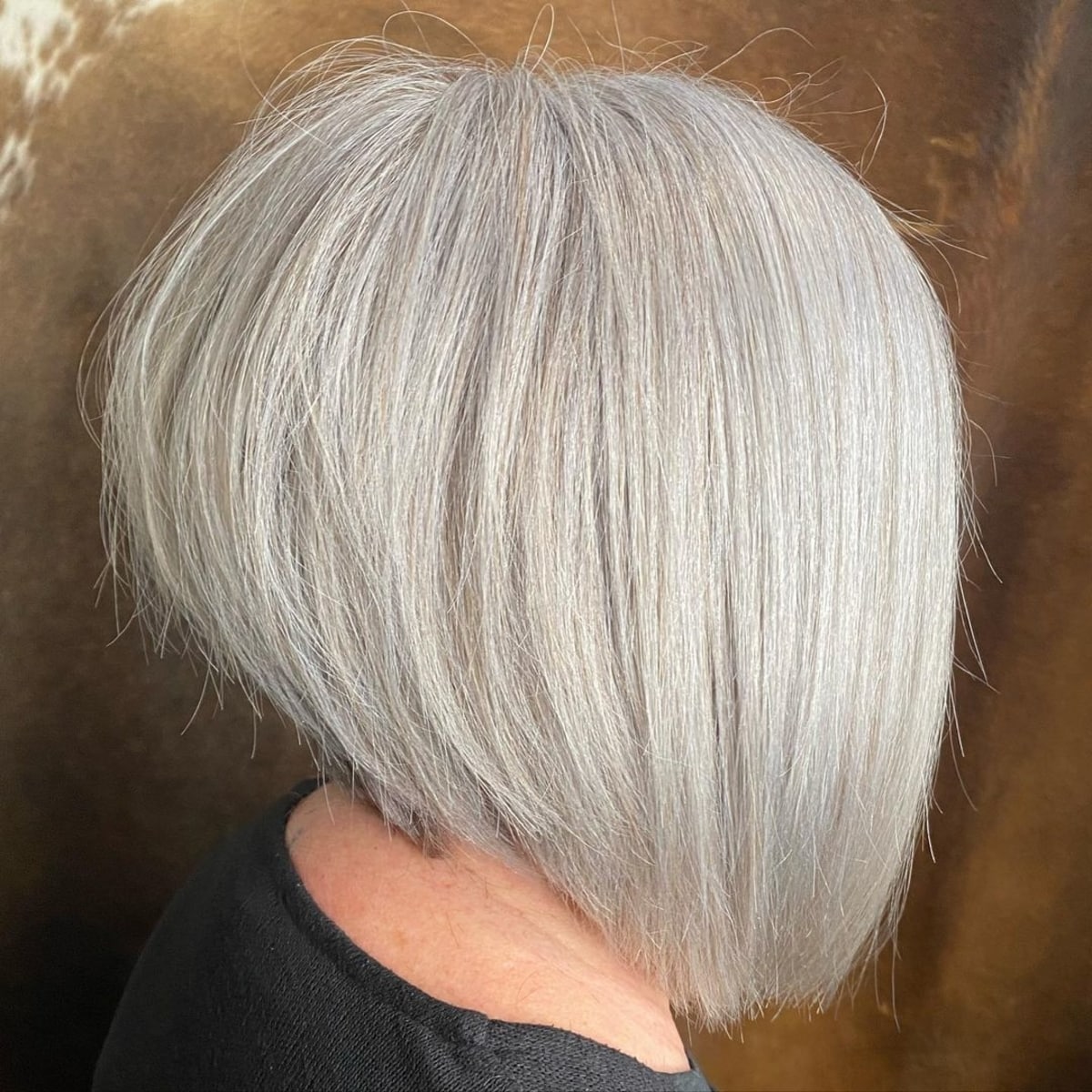 Dramatic high-stacked bob for women over 50