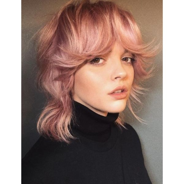  Dusty Rose Medium Haircuts For Wavy Hair With Full Bangs