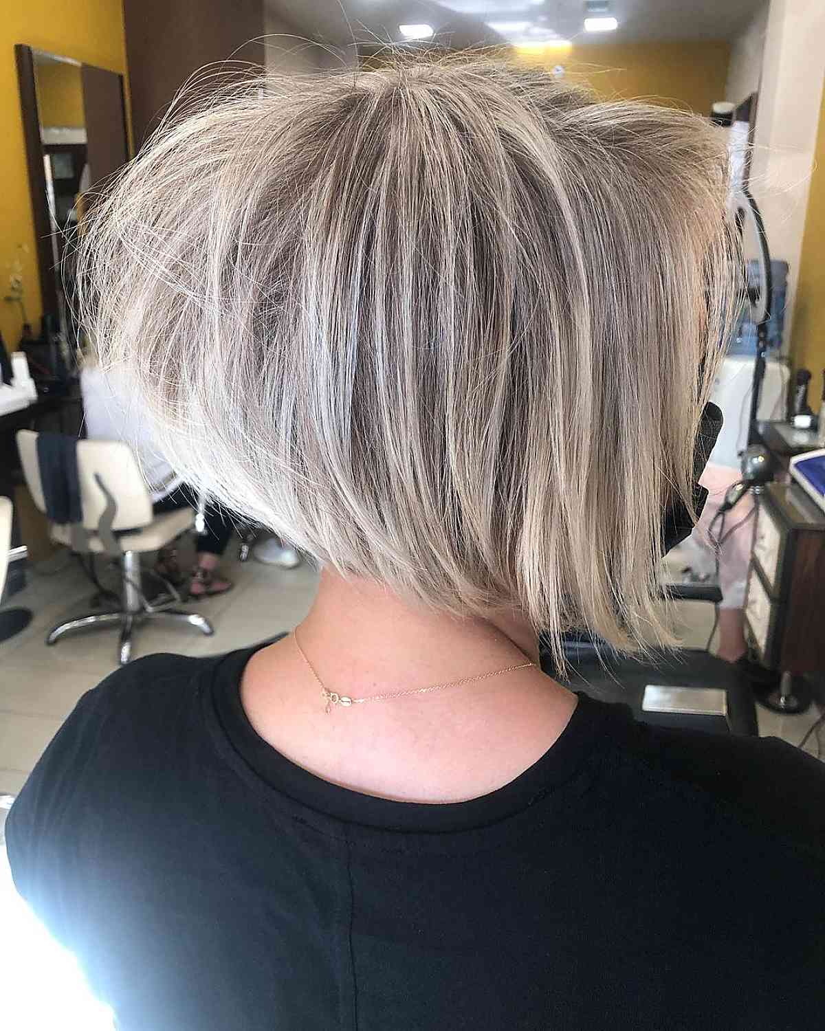 edgy neck-length inverted bob that's stacked