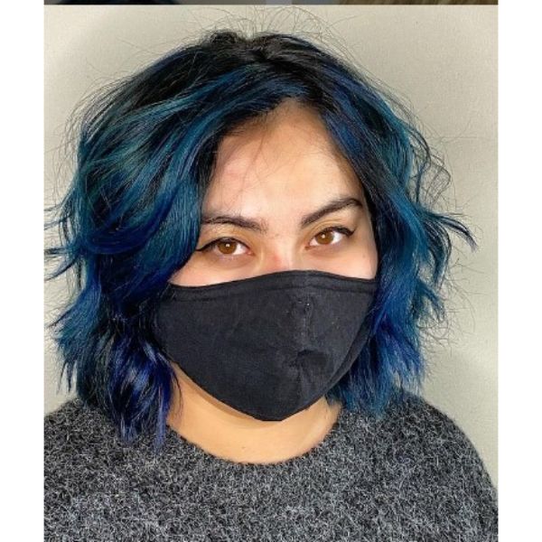 Electric Blue Curly Bob Hair