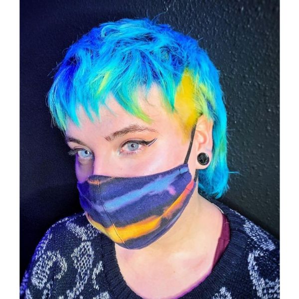 Electric Blue Pixie With Blonde Razored Sides
