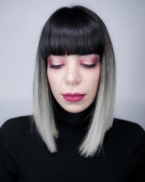 Elegant Long A-Line Bob with Bangs