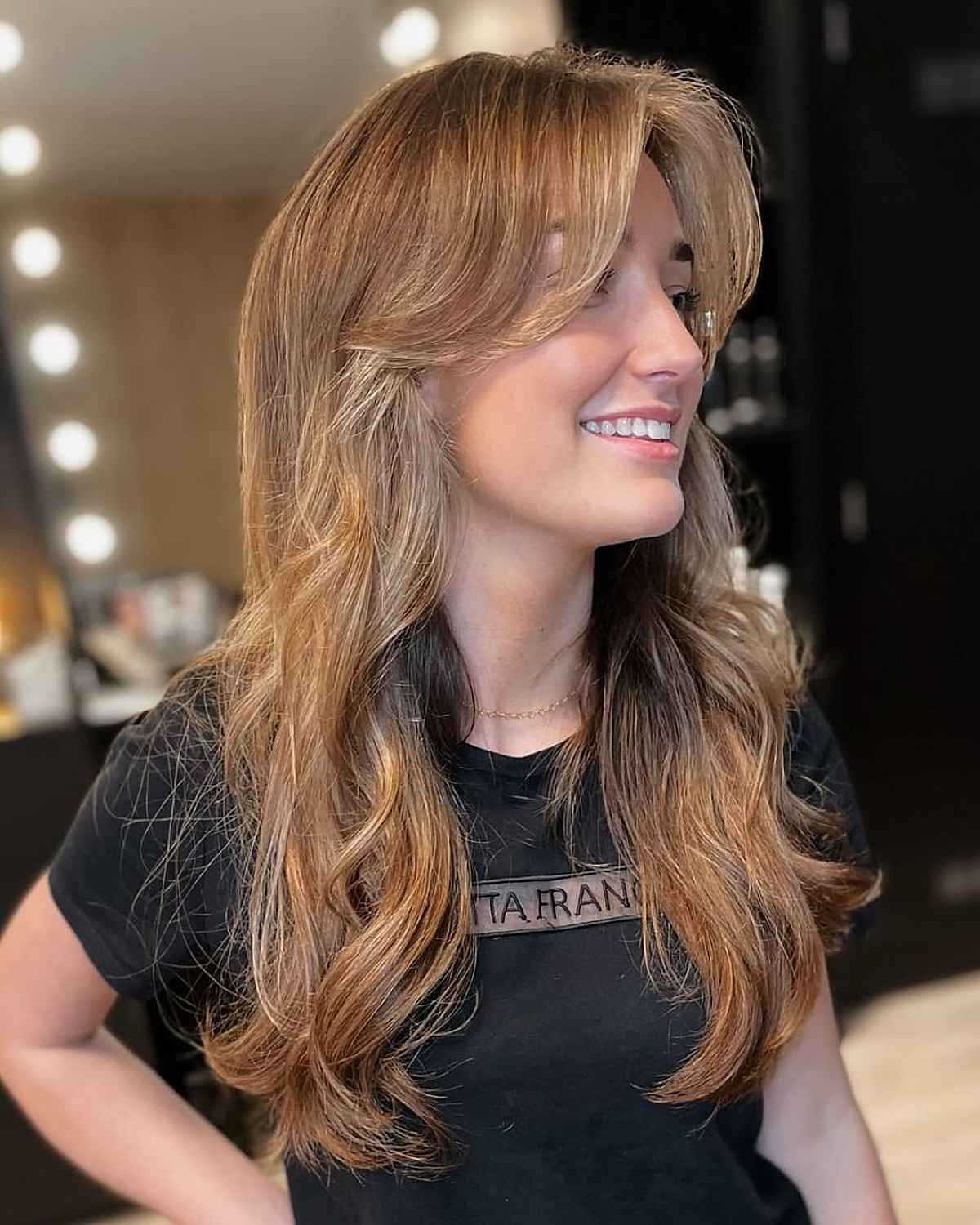 Face-Framed Curtain Bangs for Long Balayage Hair