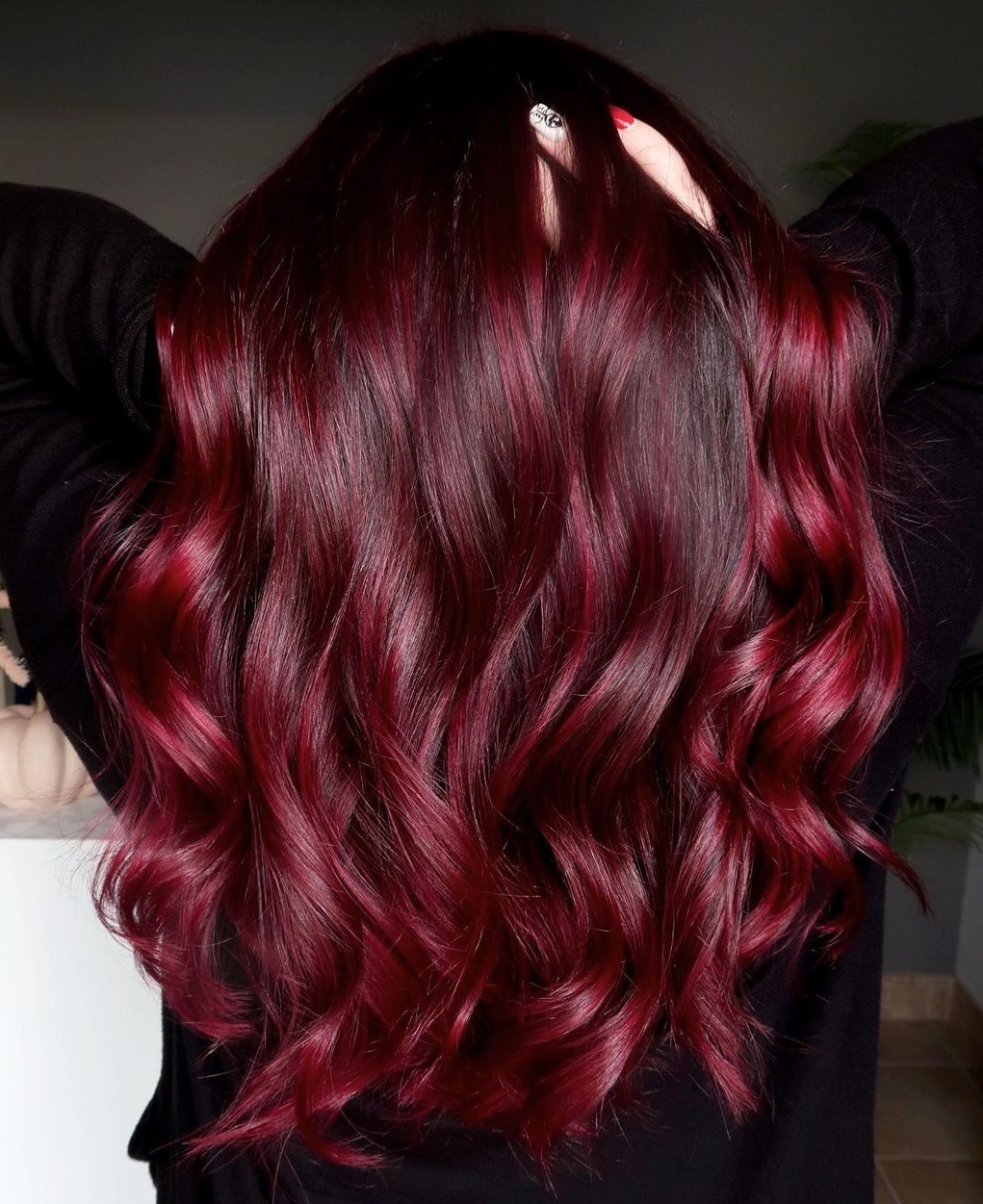 Feminine Shimmering Dark Red Hair