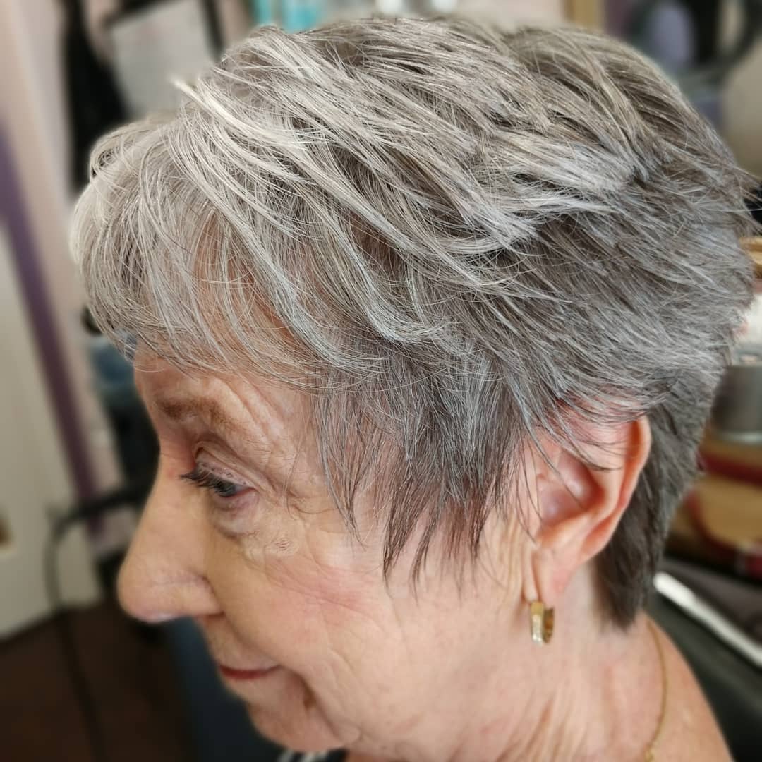Flattering Cropped Hair for Women Over 60 with round face shape