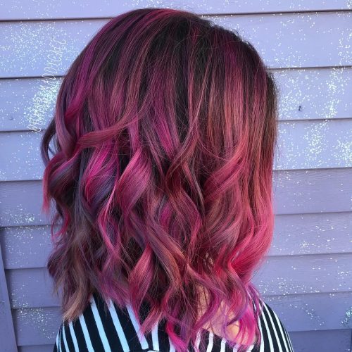 Fun and Outgoing Magenta Red on Medium Length Hair