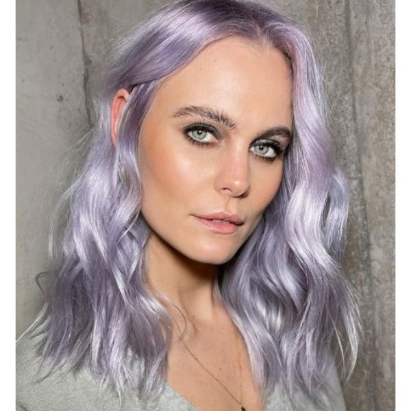 Glossy Lilac Medium Haircuts For Wavy Hair With Middle Part