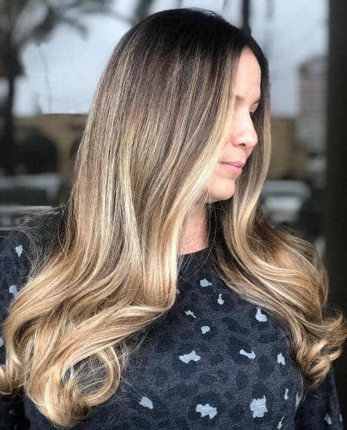 Golden Blonde Balayage on Black Hair