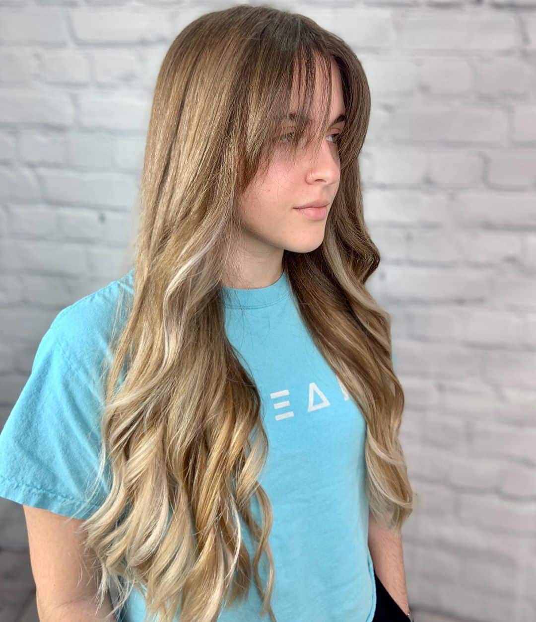 golden blonde long hair with fringe