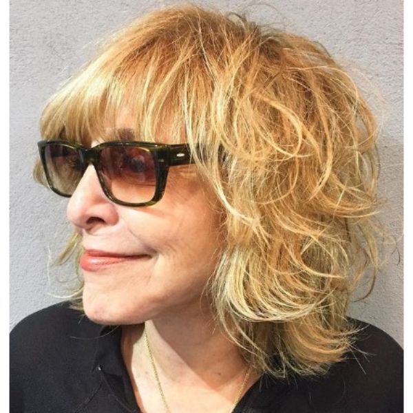 Golden Curly Wavy With Straight Fringe