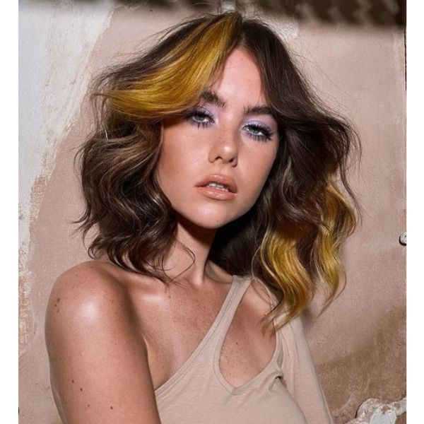 Golden Yellow Chunky Highlights With Big Curls