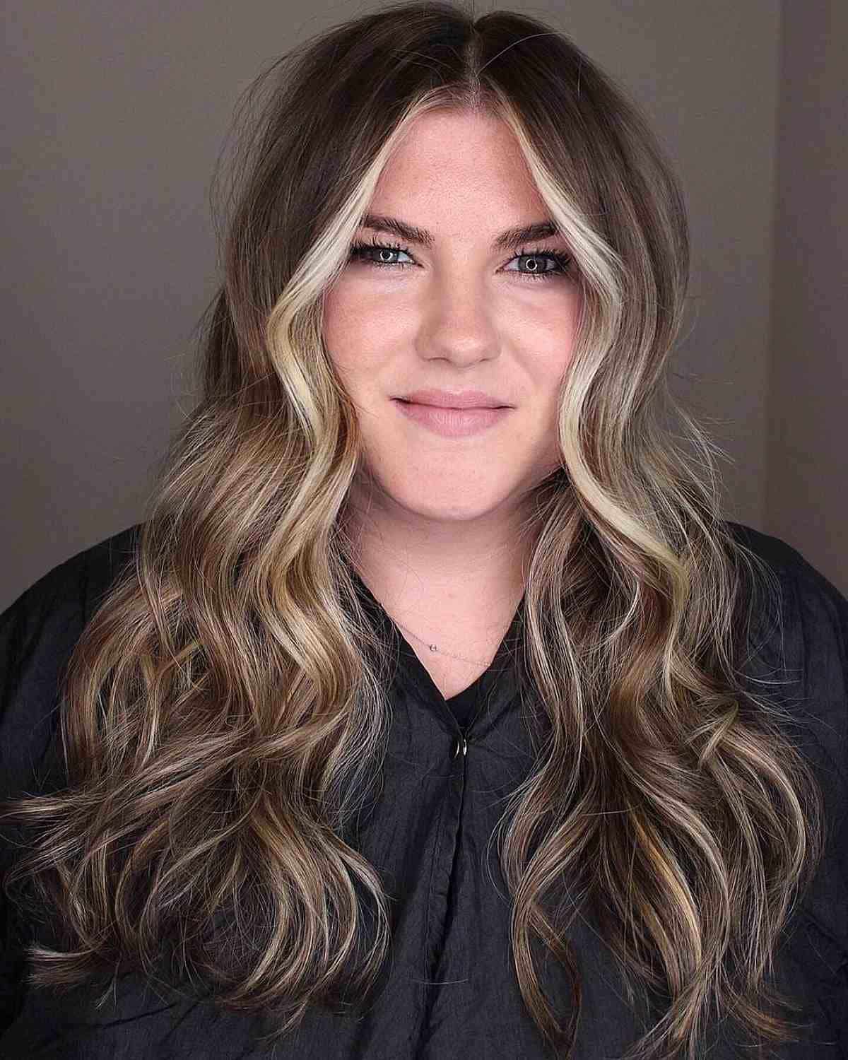 Gorgeous Long Hair with a Bright Money Piece for Round Faces