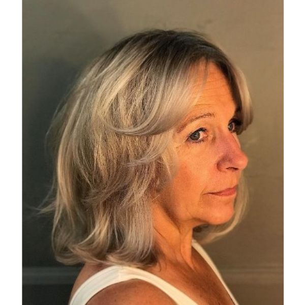 Gray Silver Medium Haircut With Curly Layers
