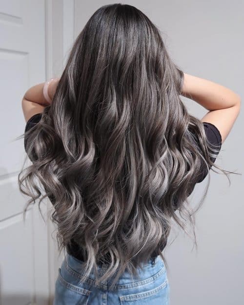 Grey Balayage on Black Hair