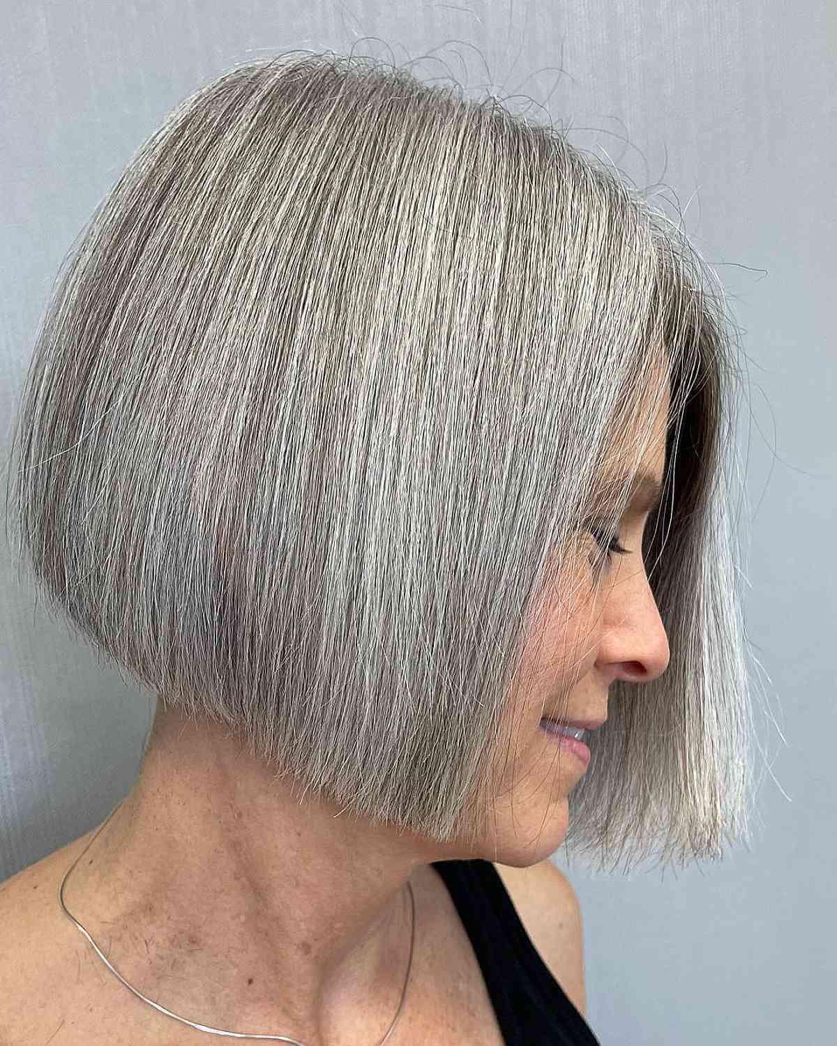 Grey Chin-Length Blunt Bob for Older Women