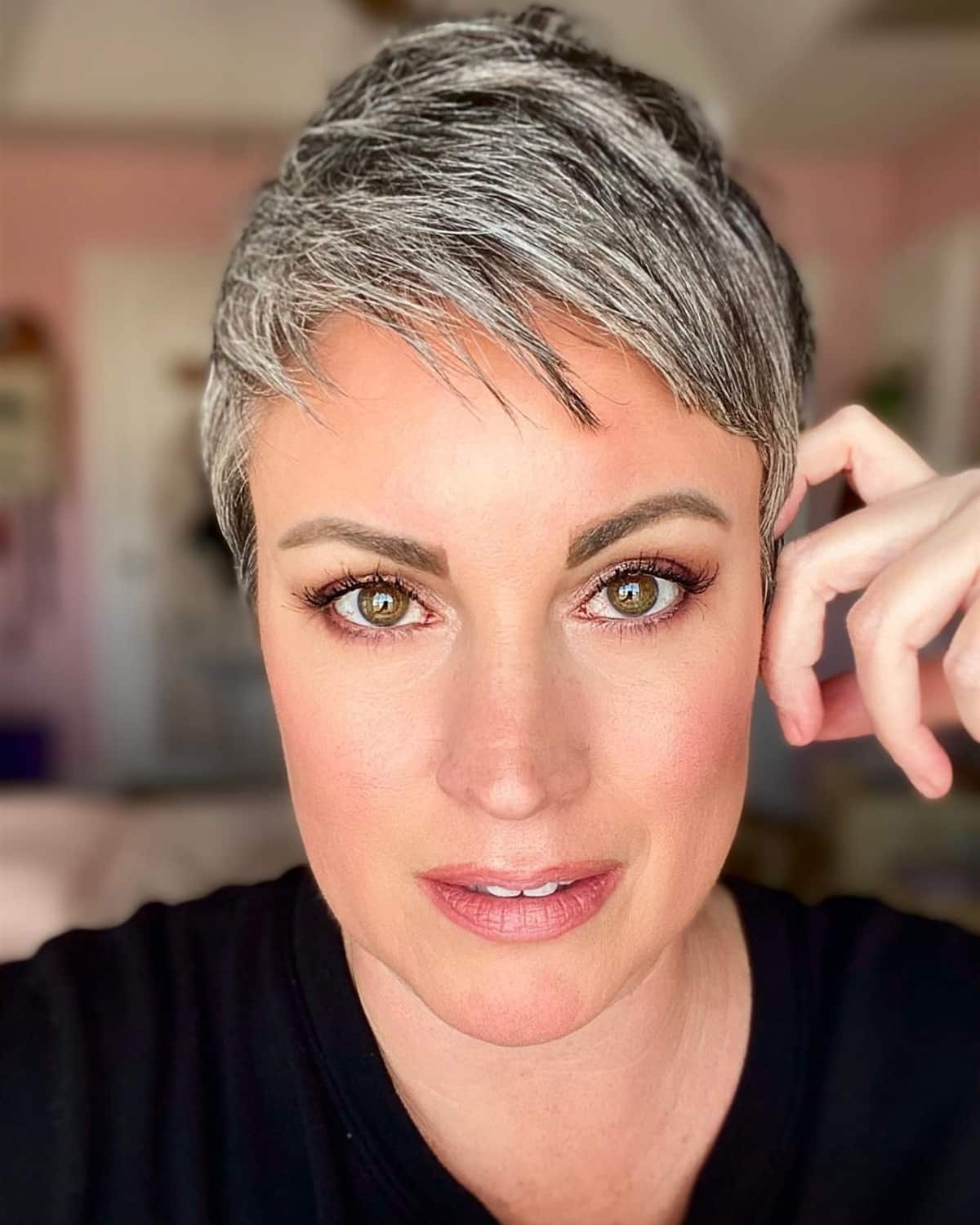 Grey pixie for women with thin hair