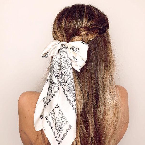 Half Dutch Braids with Hair Scarf