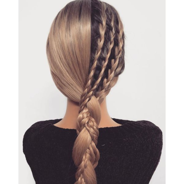 Half-free Half braided Long Hair with Low Ponytail