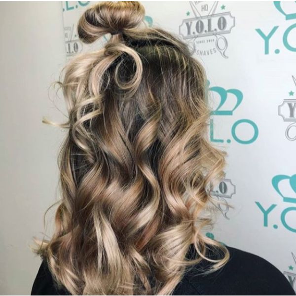 Half Top Knot for Curly Medium Highlights