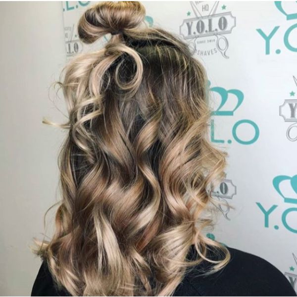  Half Top Knot for Curly Medium Highlights