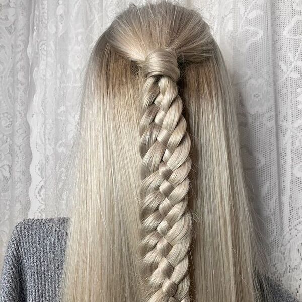 Half Updo with 6-Strand Braid - a woman wearing a gray sweater