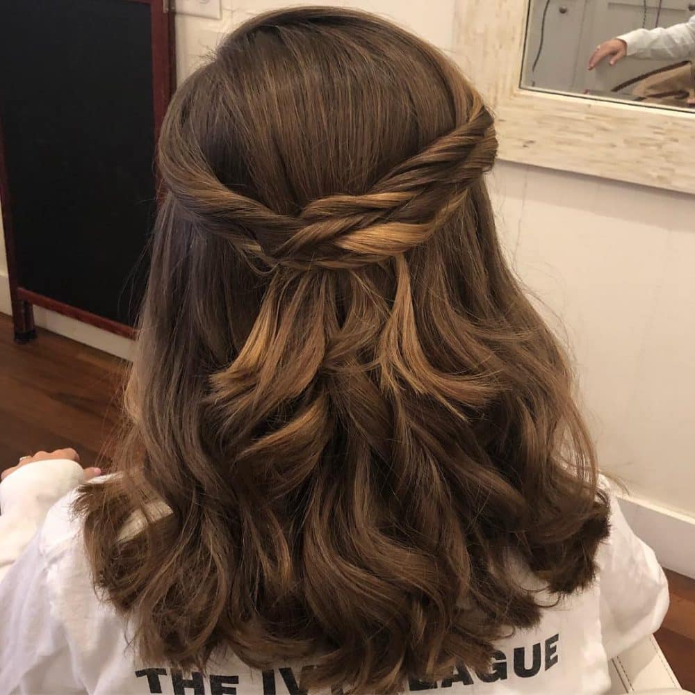 Half Updo with Loose Curls on Mid-Length Hair