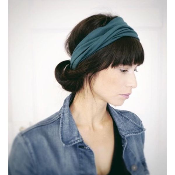 Headband Tucked in Bun with Bangs Updo