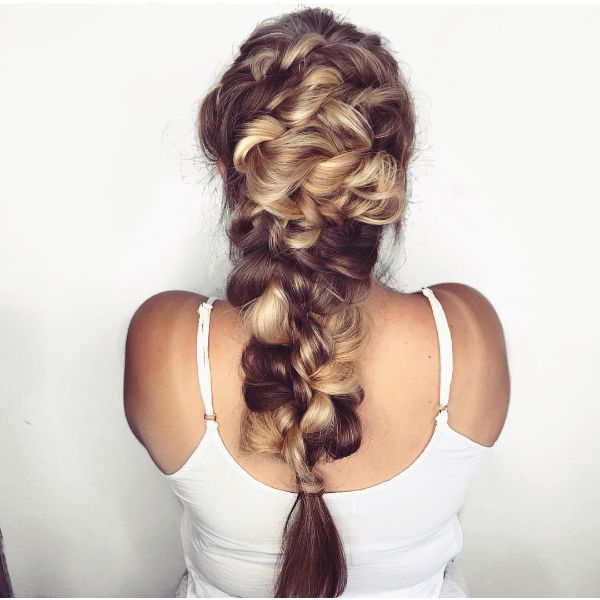 High and Thick Mermaid Braided Hairstyle for Long Balayage Hair