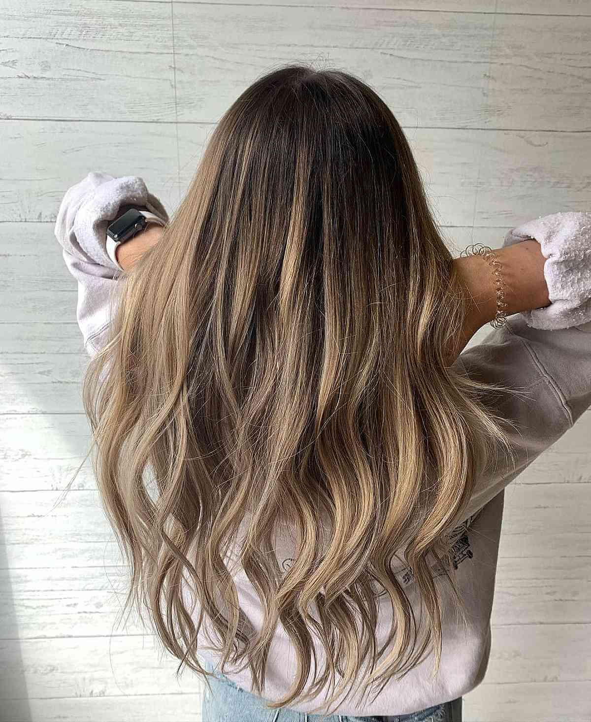 Honey Blonde Ombre Highlights on Dark Hair