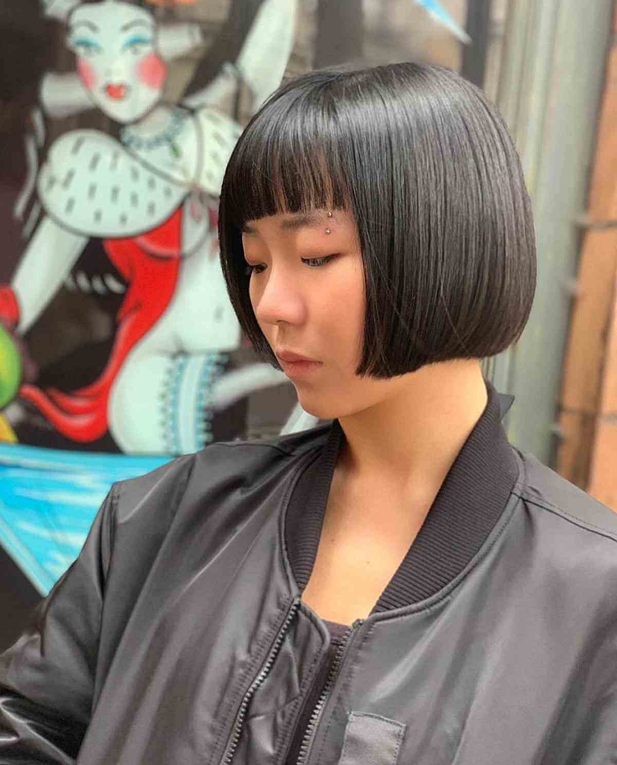 Jaw-Length Blunt Cut with Blunt Bangs