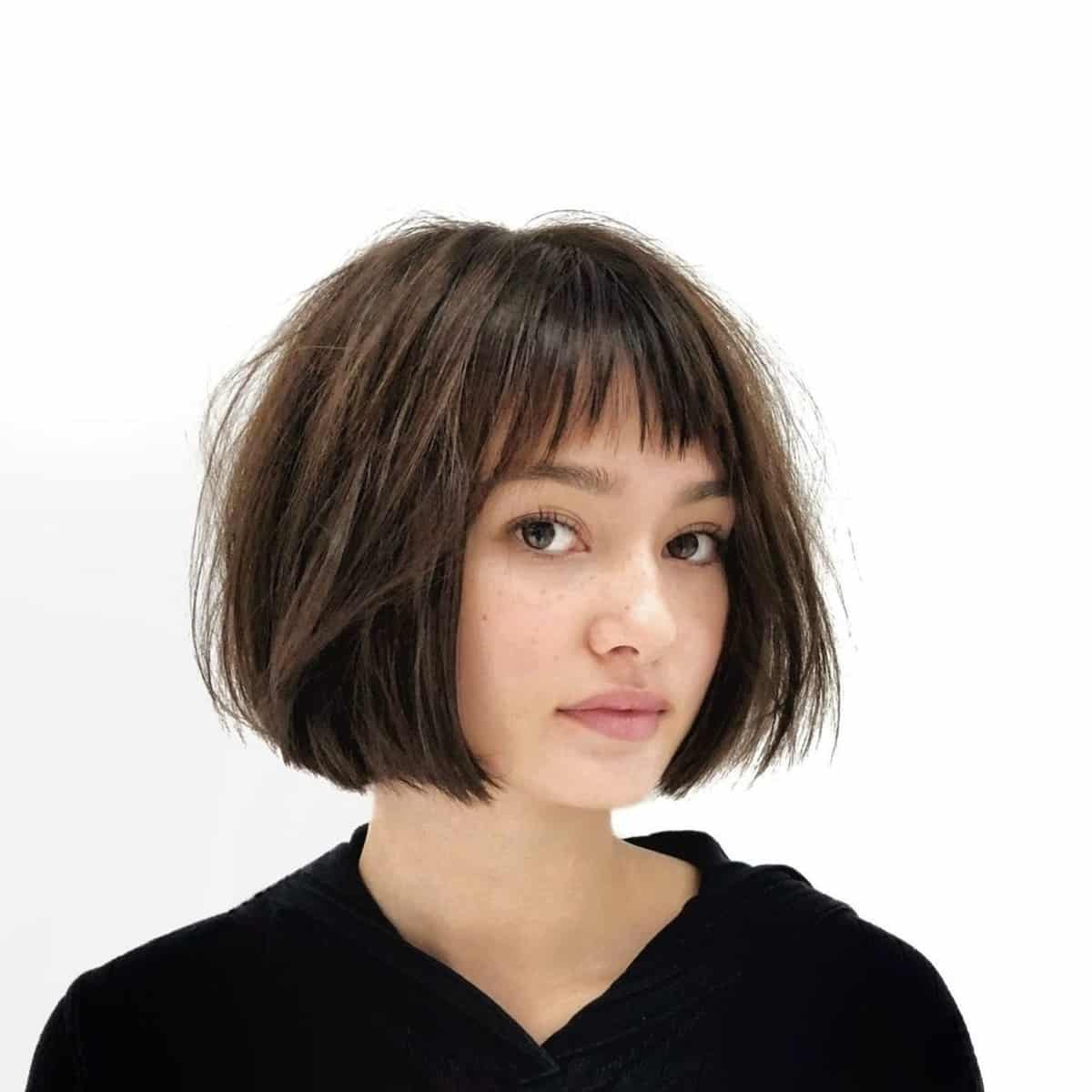 Jaw length bob with choppy thin bangs