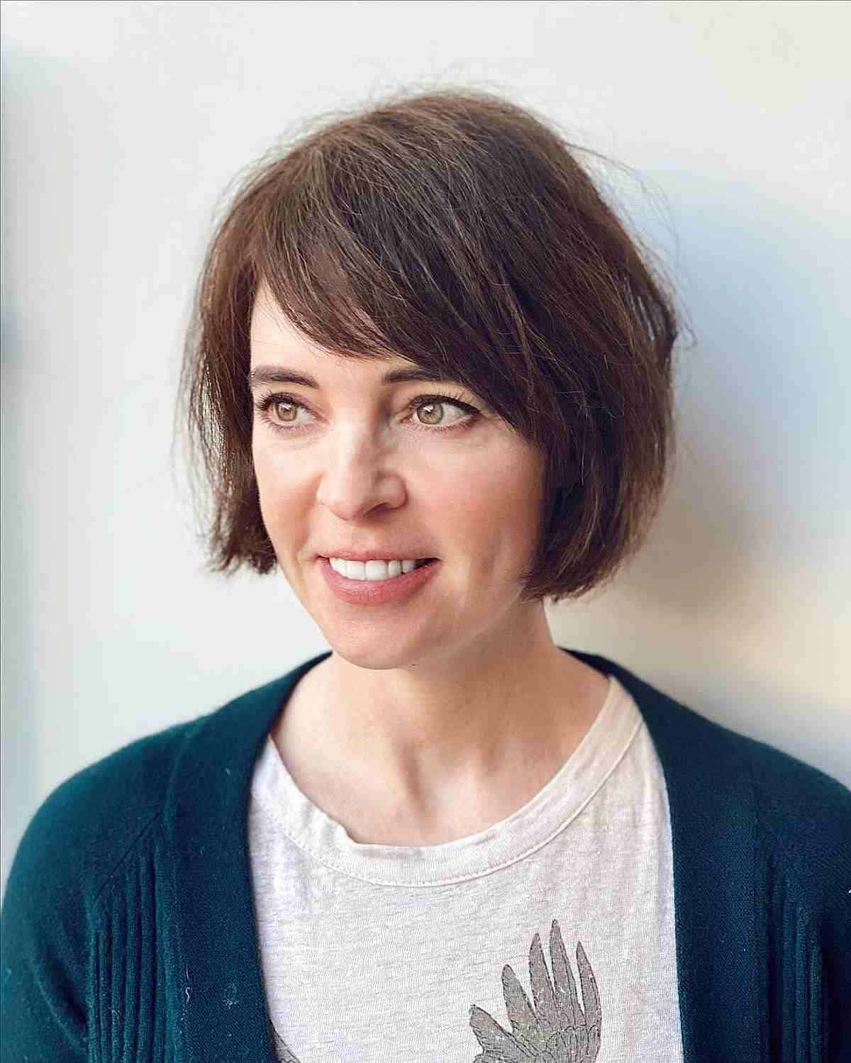 Jaw-Length Razored French Bob with Side-Swept Bangs