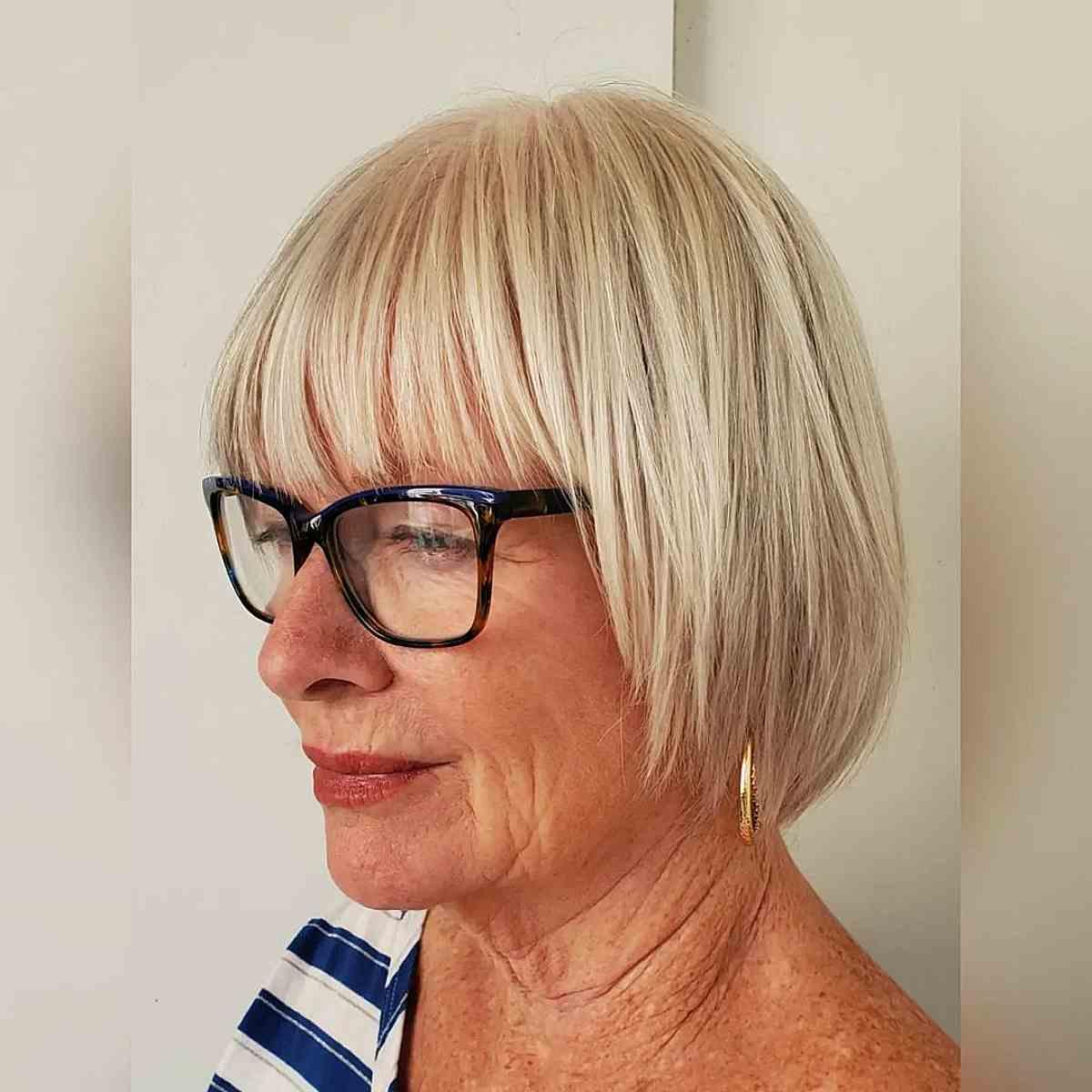 Jaw-Length Textured Bob and Bangs for Women Over 60
