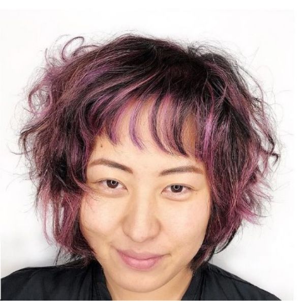 Lavender Colored Curly With Thin Fringe