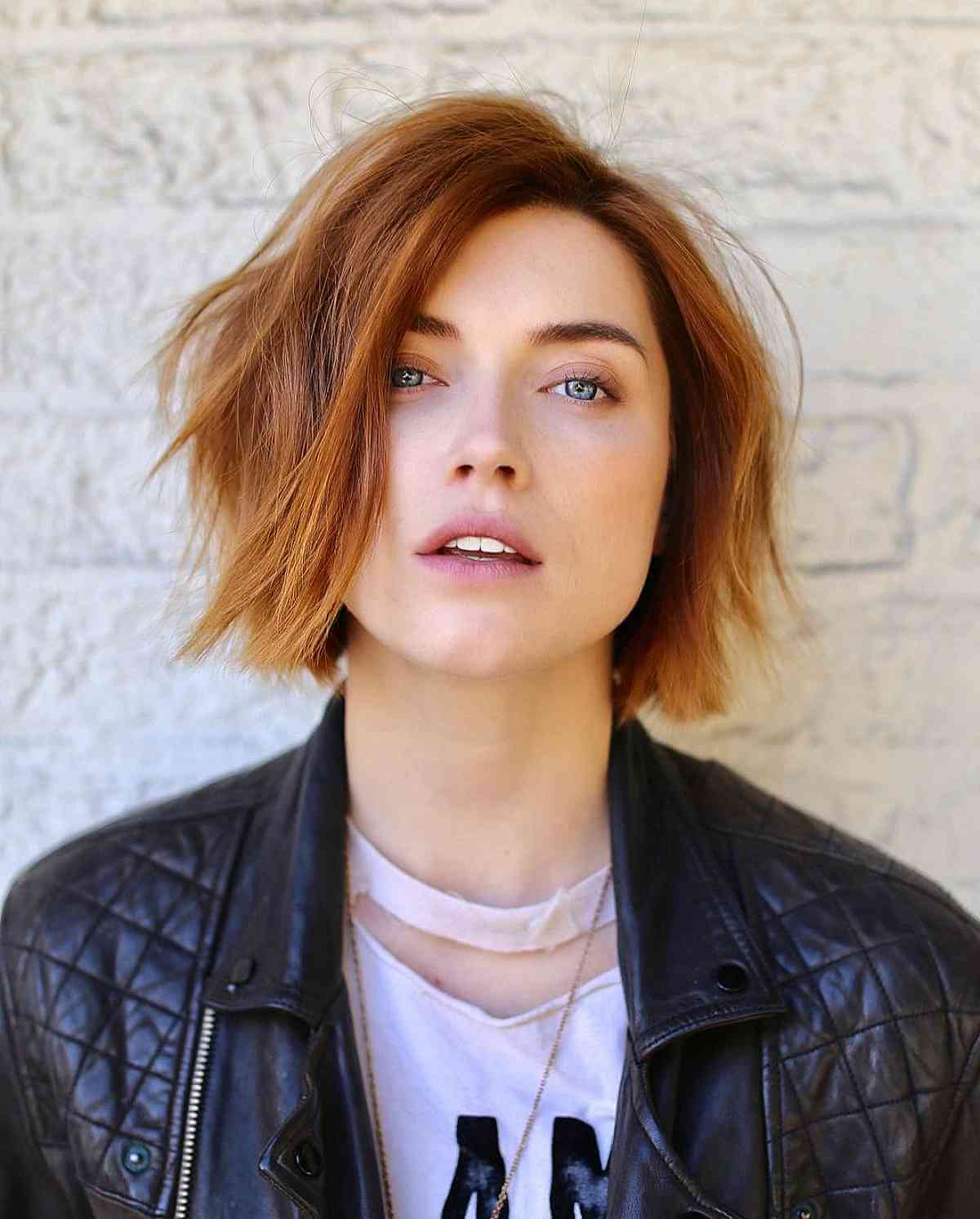 Light Auburn Shade with a Tousled Short Bob Style