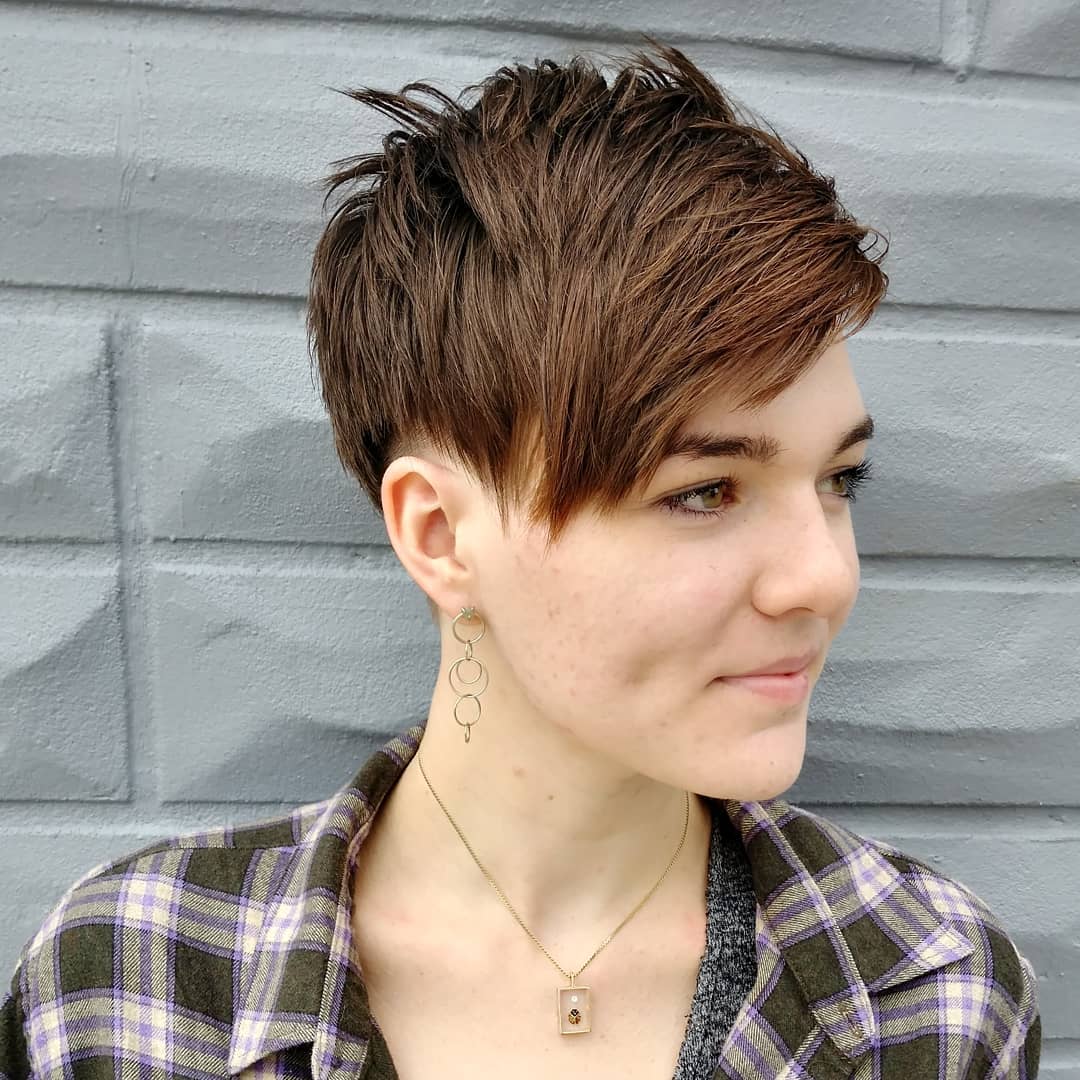 Light Brown Asymmetrical Pixie