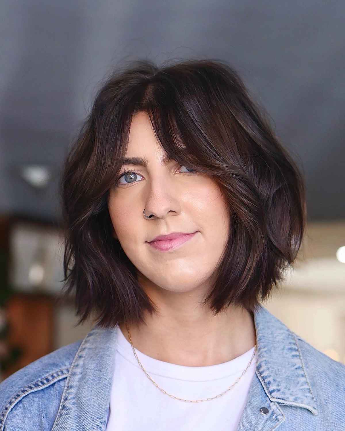 lob cut with curtain bangs hairstyle