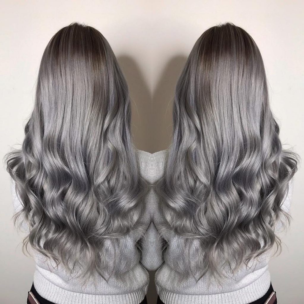 Long ashy balayage hair with soft curls