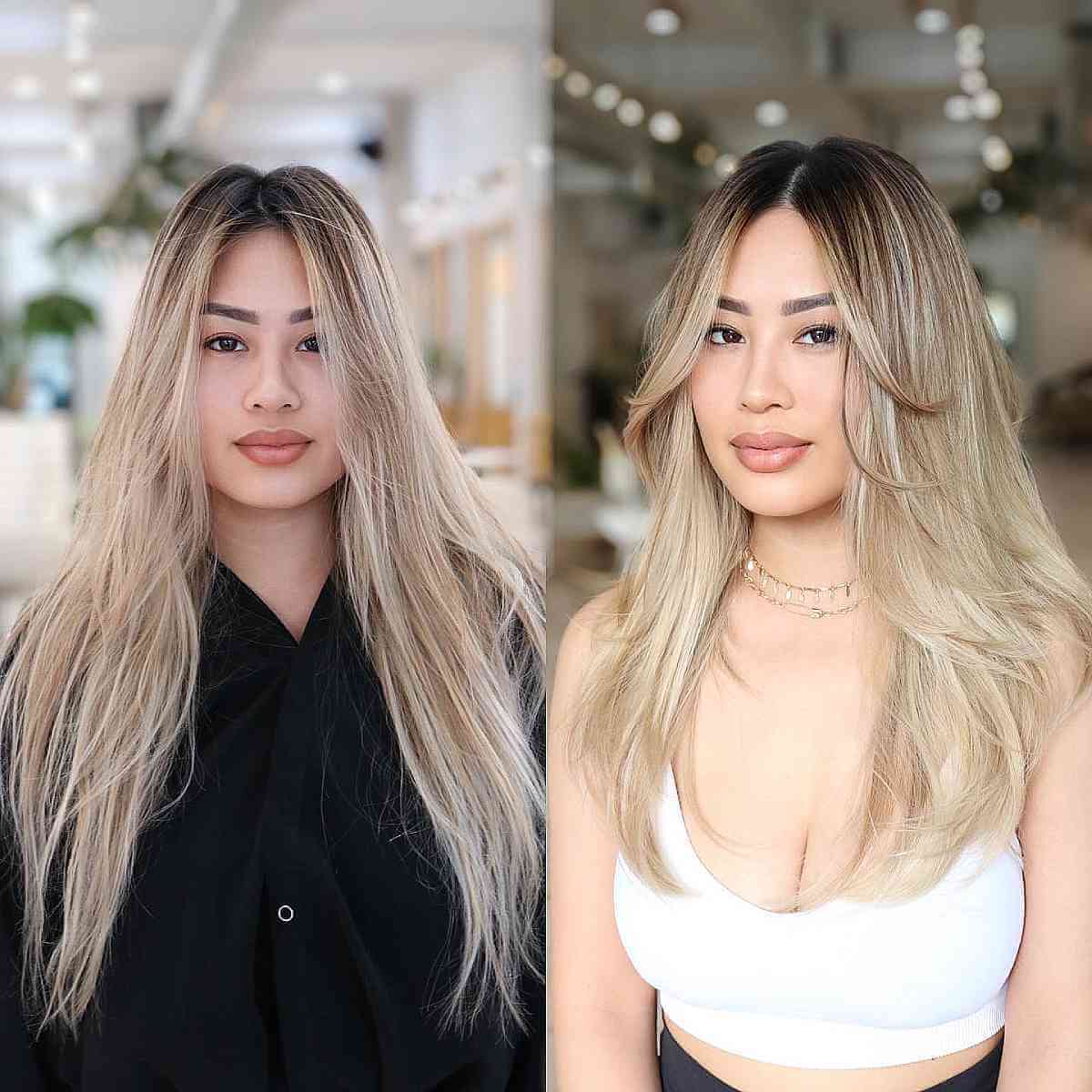 Long Blonde Front Layers with a Shadow Root