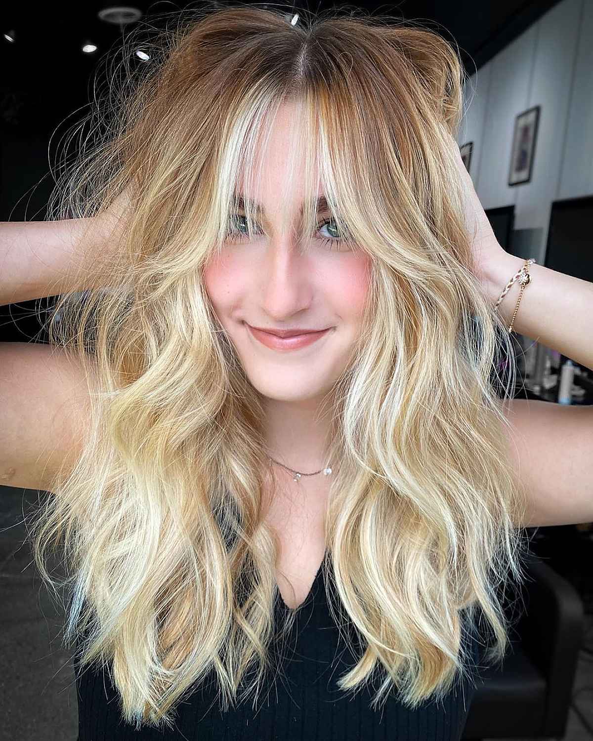 Long Blonde Hair with Wispy Curtain Bangs