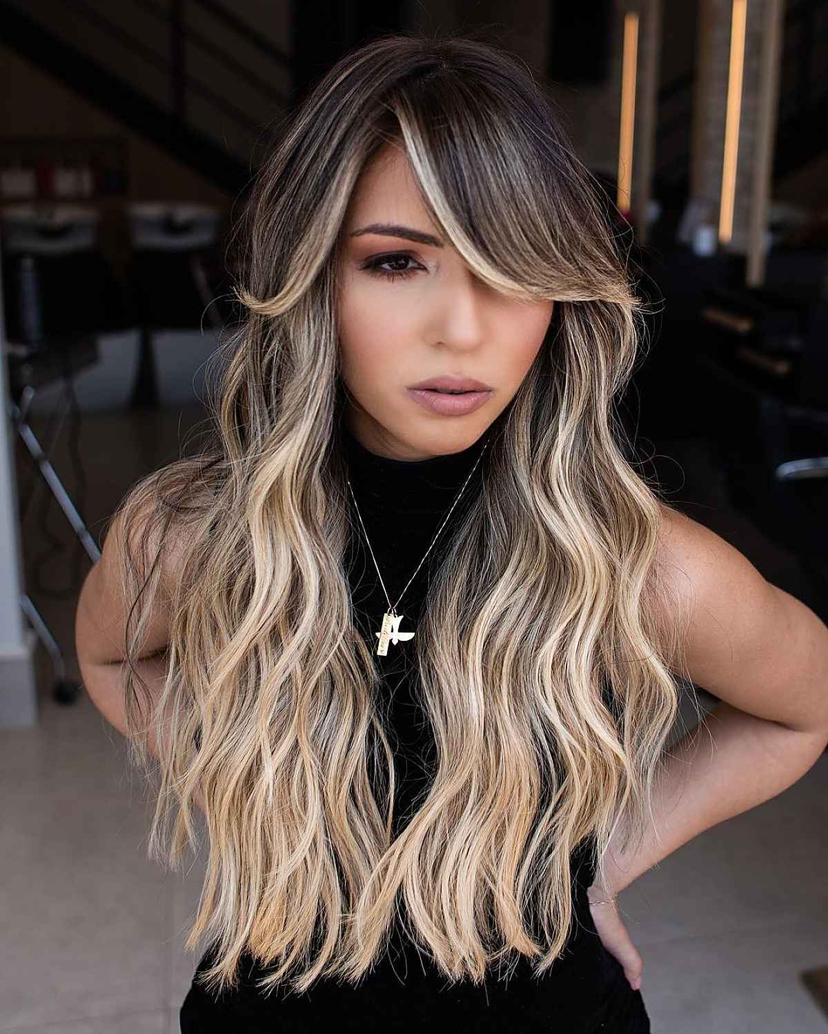 Long Blonde Ombre with Long Side Bangs