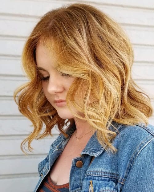 long bob wavy hair round face