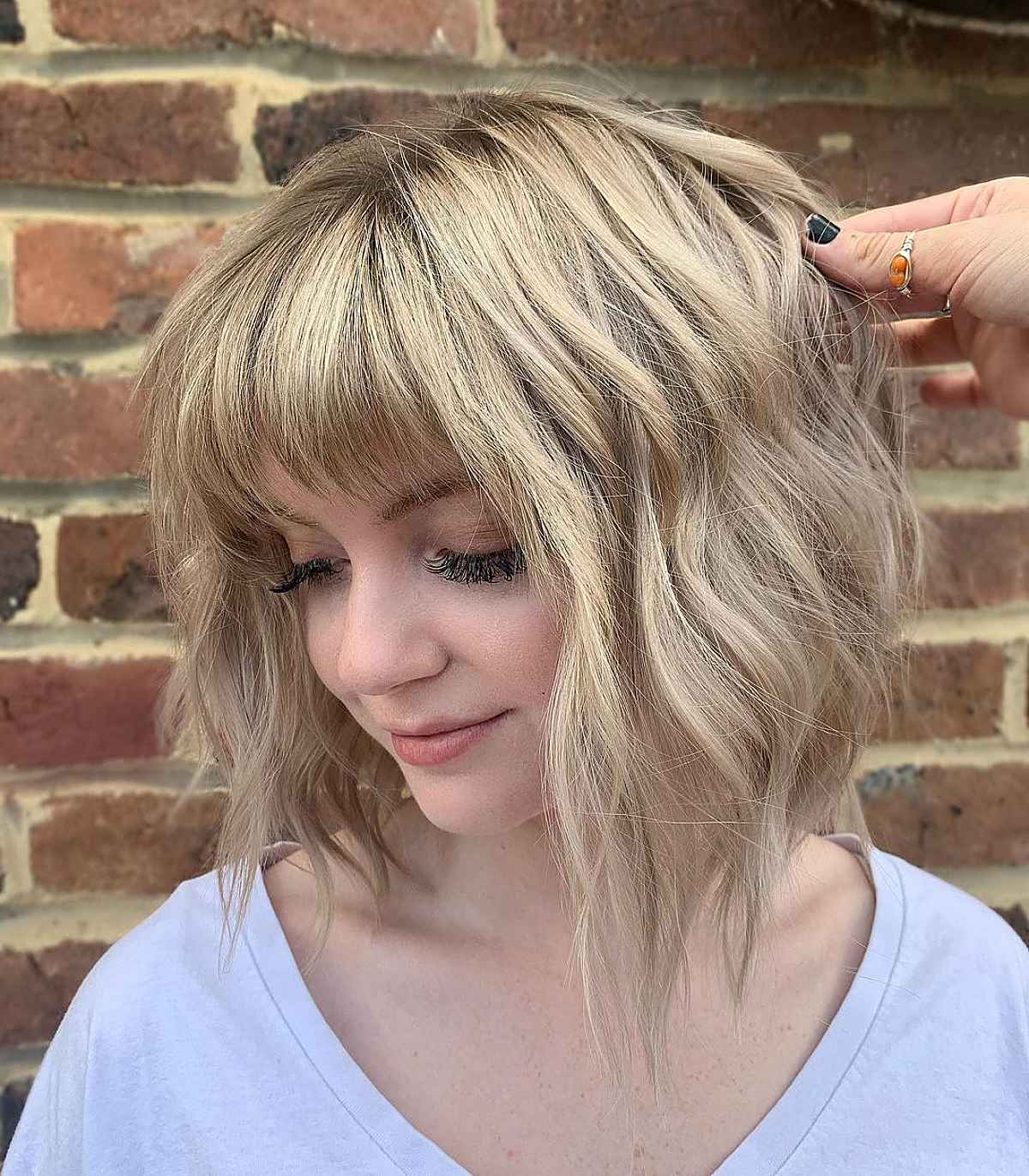 Long Bob with Waves and Choppy Bangs