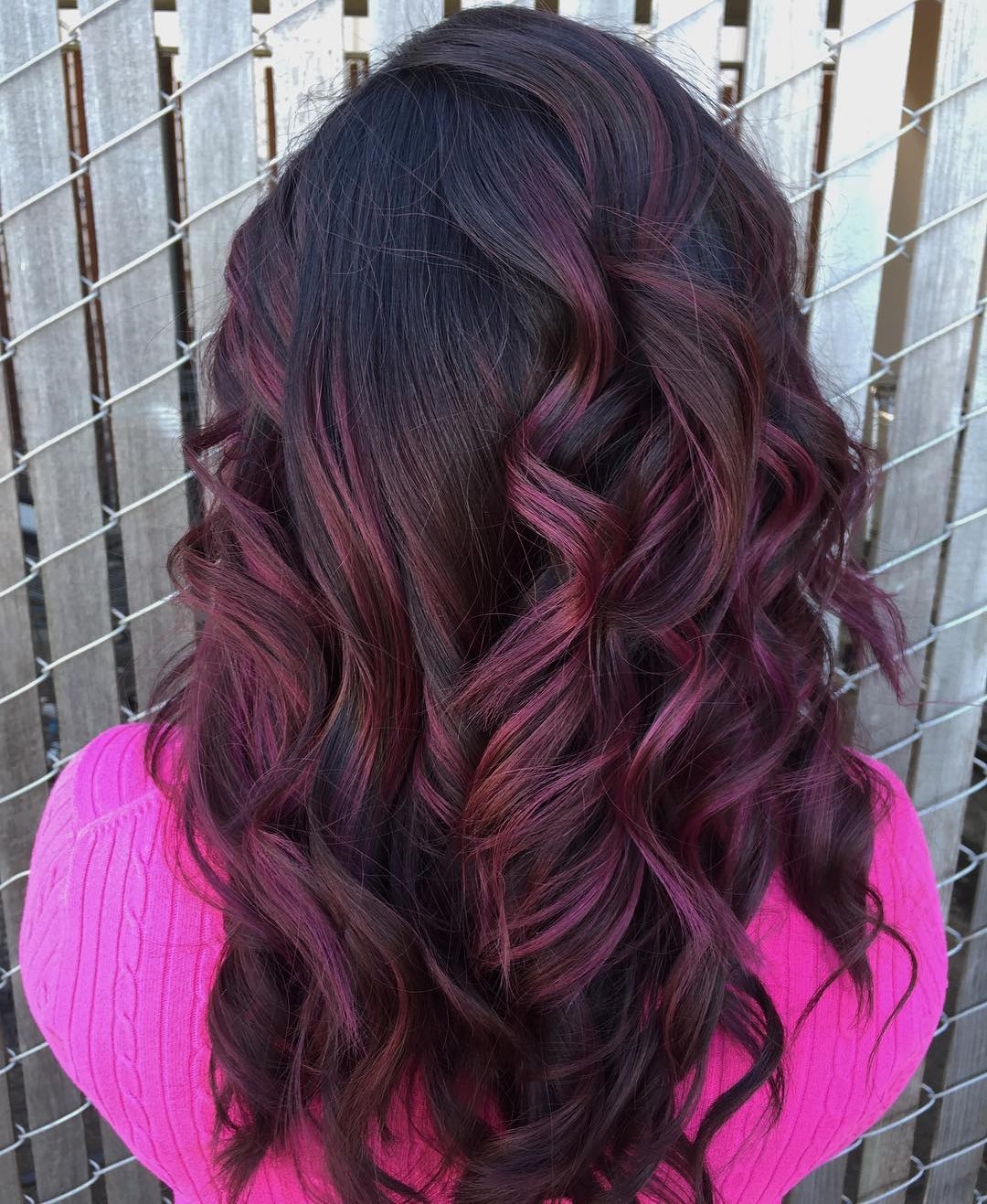 Long Burgundy Purple Hair with Curls